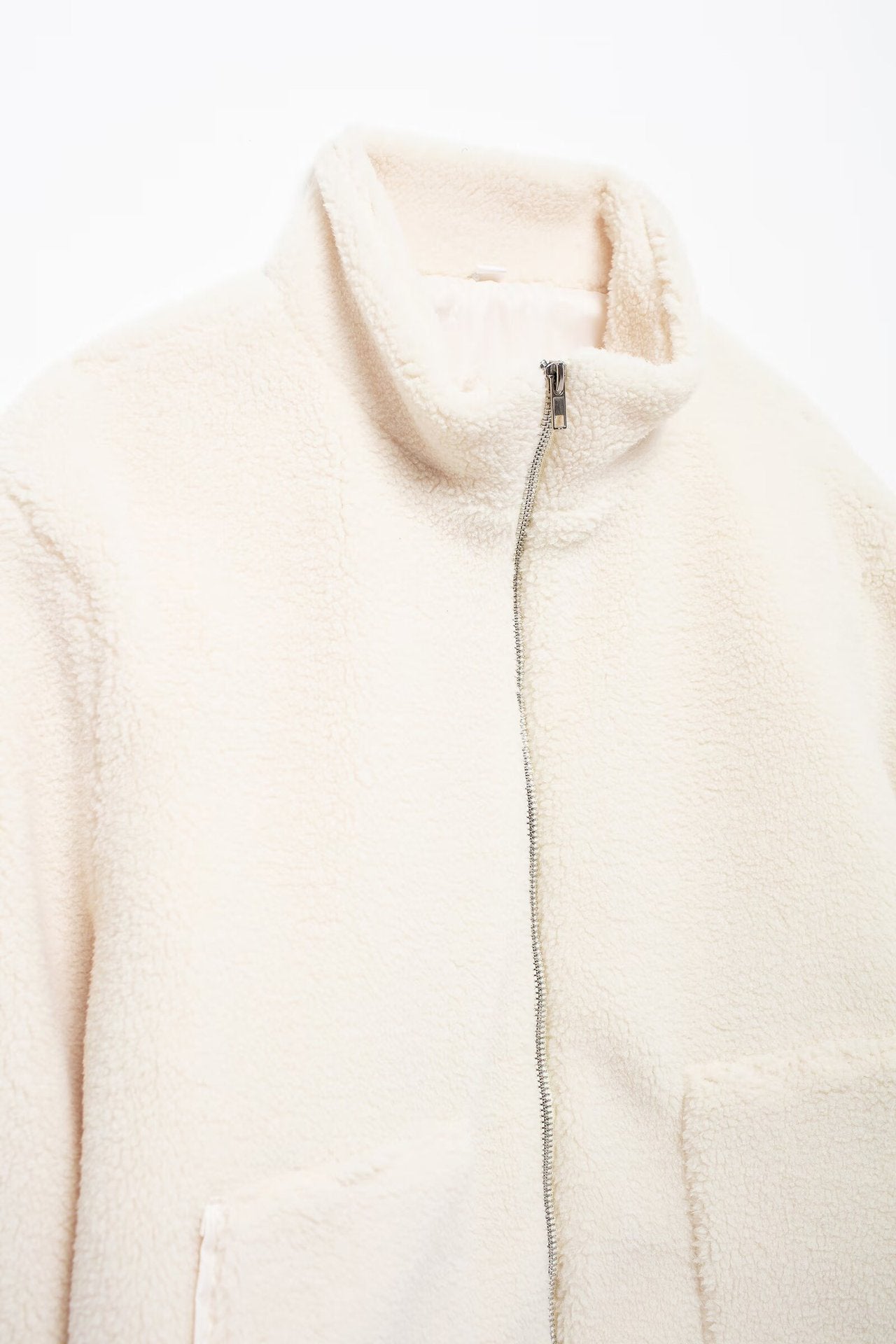 Turtleneck Zip Up Long Sleeve Plush Jacket