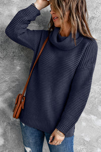 Horizontal Ribbing Turtleneck Sweater